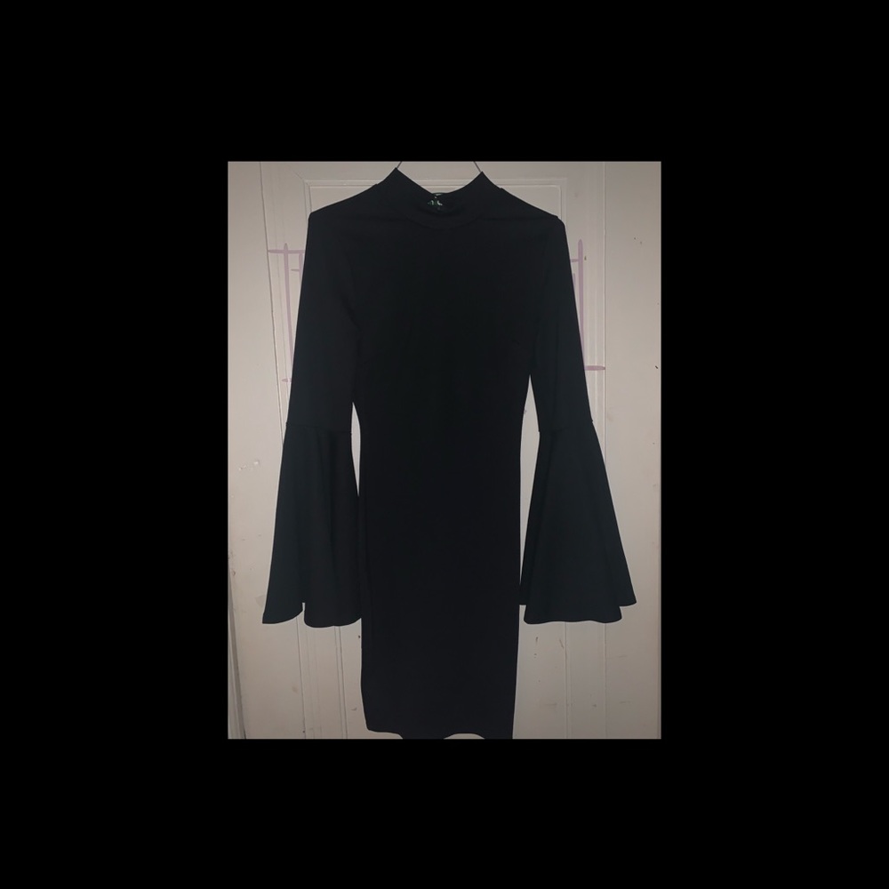 Black  fitted dress with bell sleeves